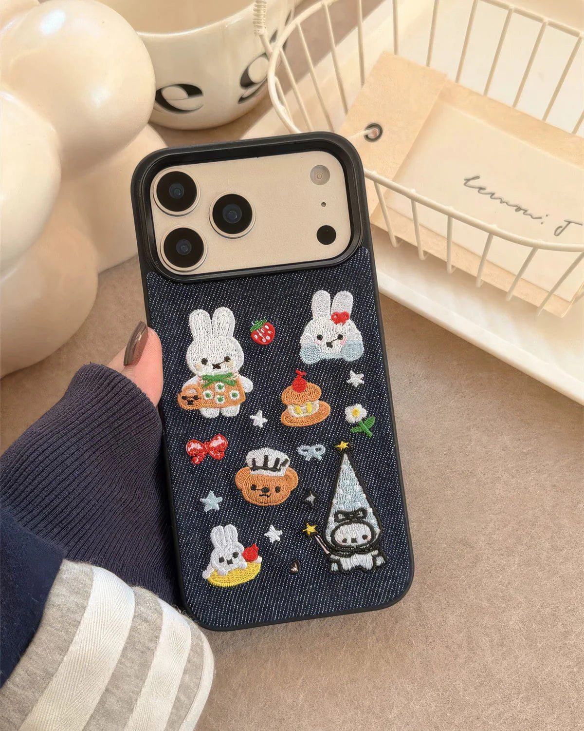 DENIM BUNNY PATCH PHONE CASE