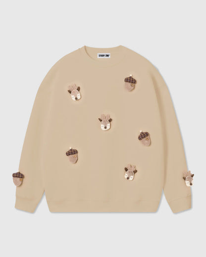 REINDEER & ACORN PLUSH SWEATSHIRT