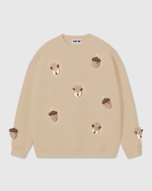 REINDEER & ACORN PLUSH SWEATSHIRT