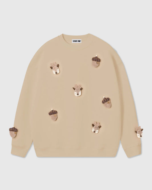 REINDEER & ACORN PLUSH SWEATSHIRT
