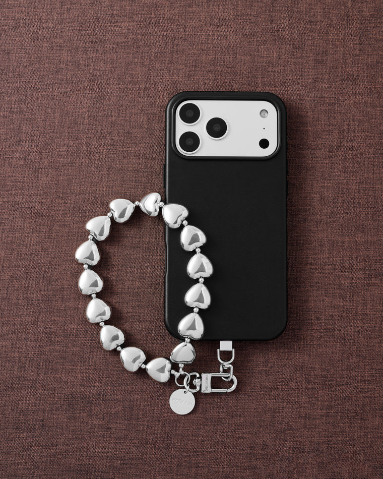 SILVER HEART PHONE STRAP