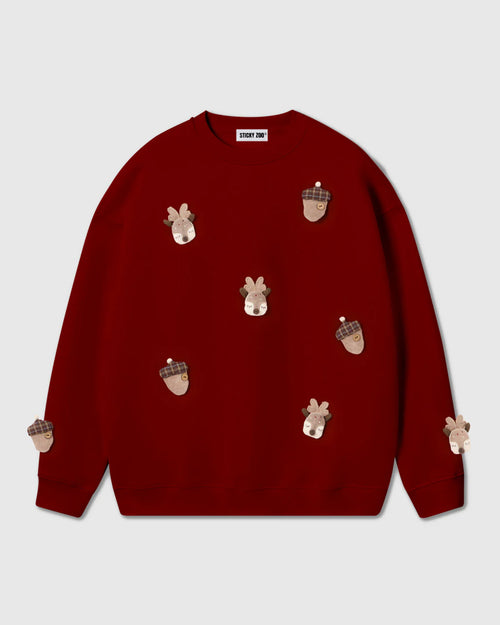 REINDEER & ACORN PLUSH SWEATSHIRT