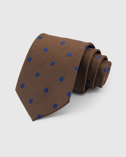 COBALT DOT HERRINGBONE TIE