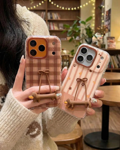 PLAID PUP BOW PHONE CASE