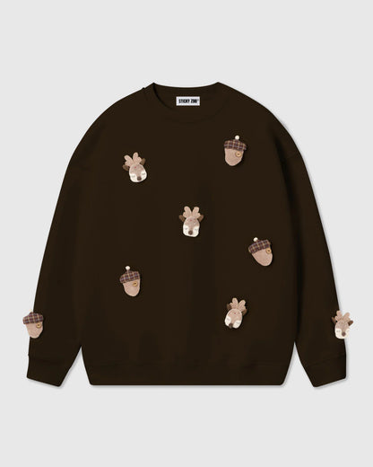 REINDEER & ACORN PLUSH SWEATSHIRT