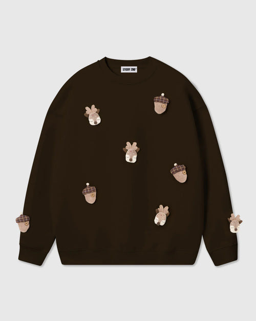 REINDEER & ACORN PLUSH SWEATSHIRT