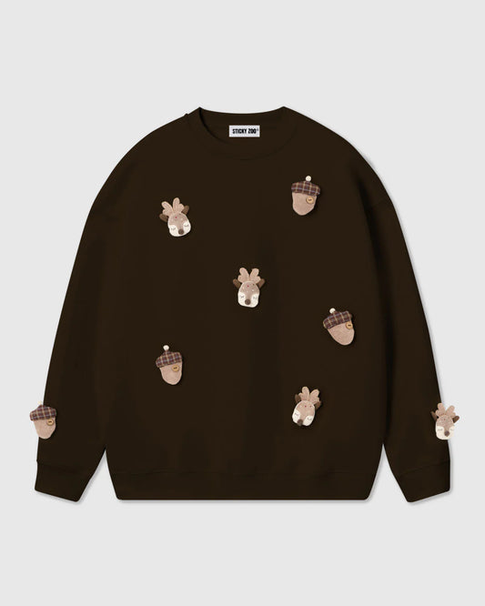 REINDEER & ACORN PLUSH SWEATSHIRT