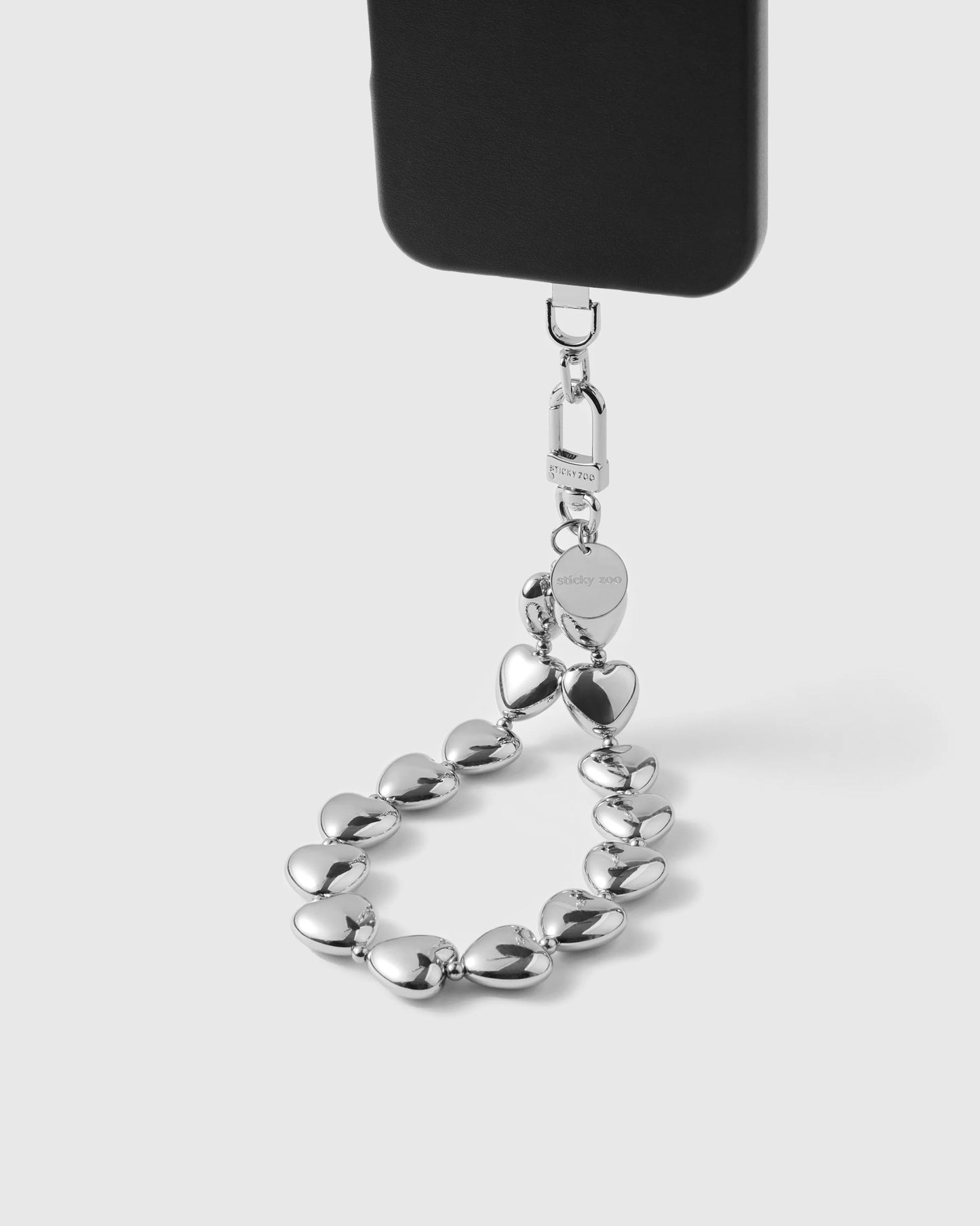 SILVER HEART PHONE STRAP