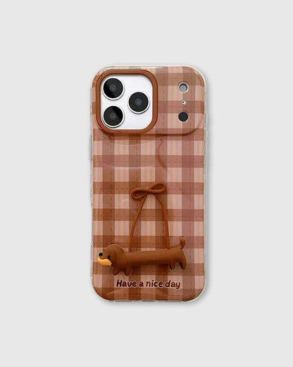PLAID PUP BOW PHONE CASE