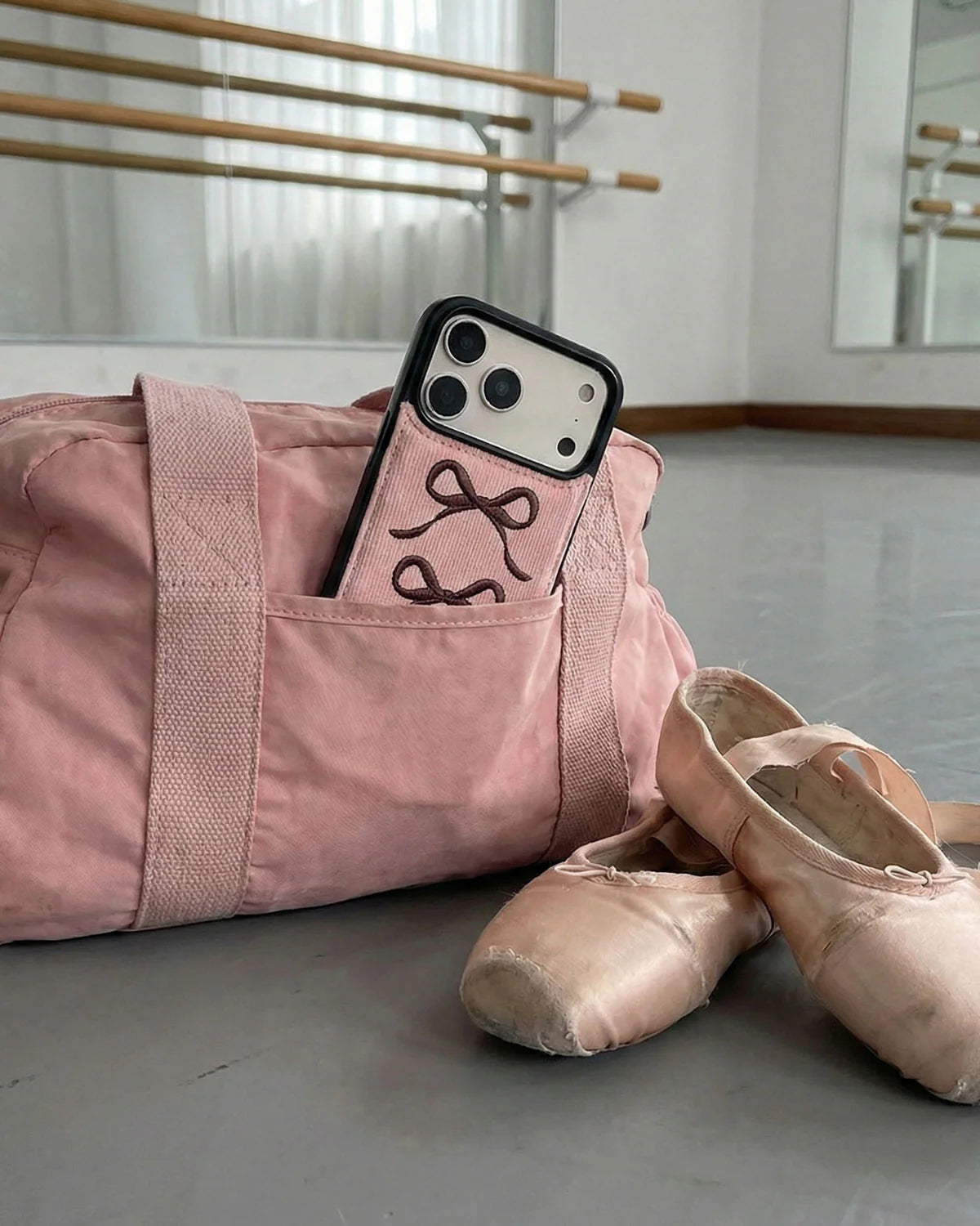 PINK TRIPLE BOW CORDUROY WALLET PHONE CASE