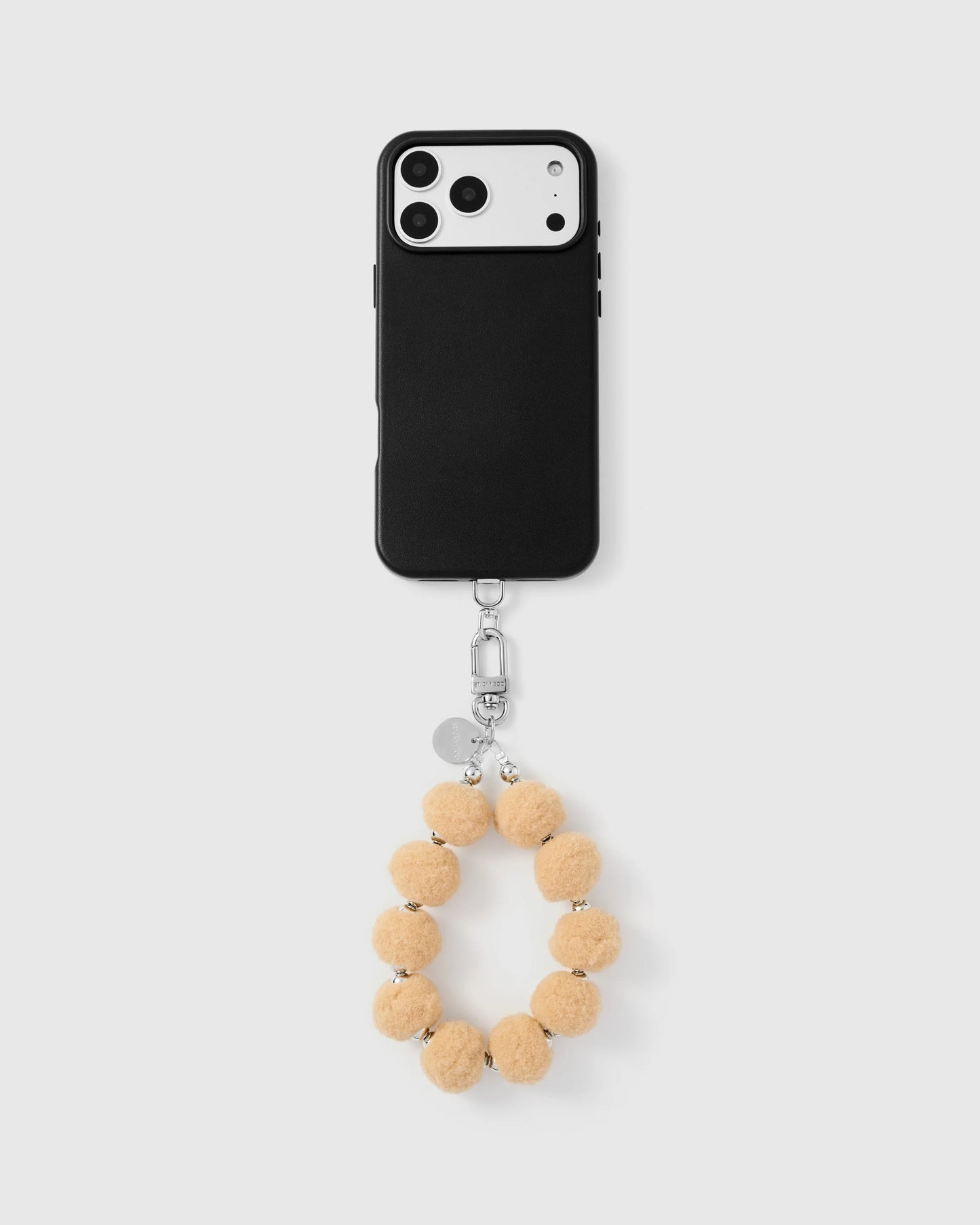 BEIGE POM PHONE STRAP