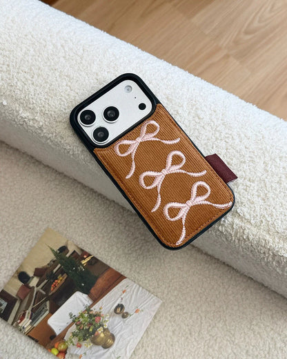 TRIPLE BOW CORDUROY WALLET PHONE CASE