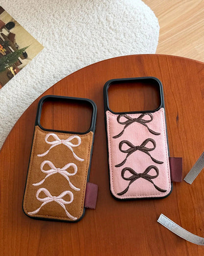 TRIPLE BOW CORDUROY WALLET PHONE CASE