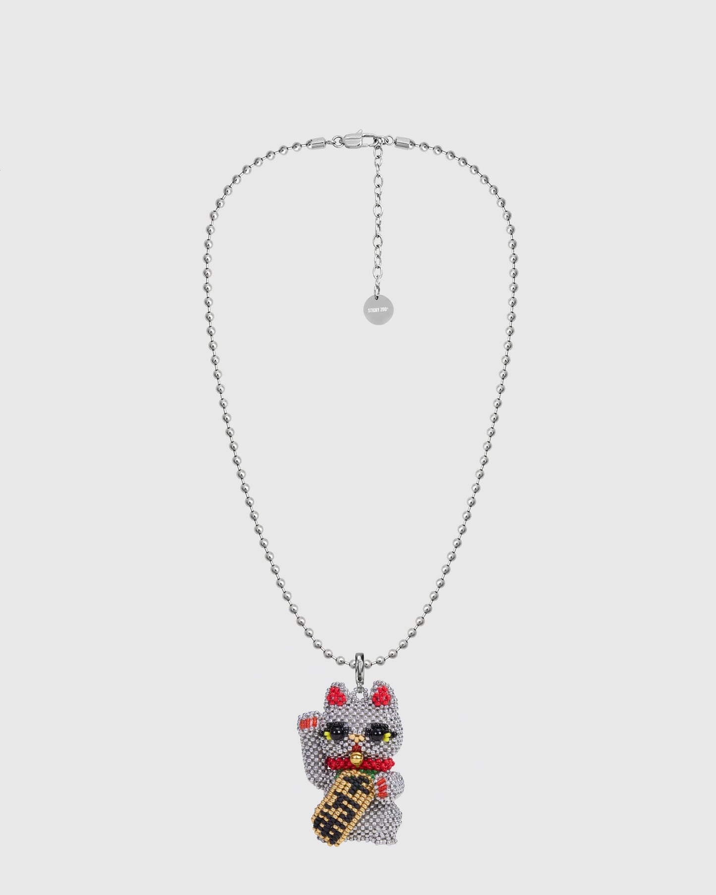 SILVER LUCKY CAT BEAD NECKLACE