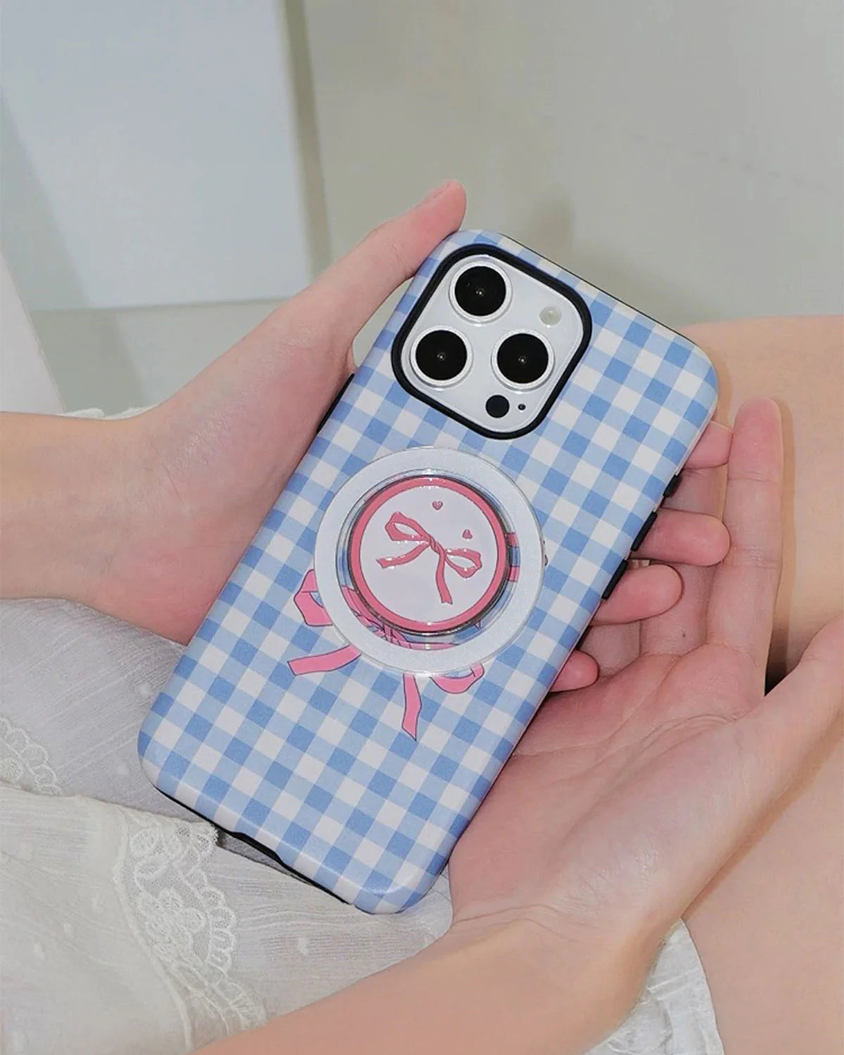 BLUE BOW GINGHAM PHONE CASE