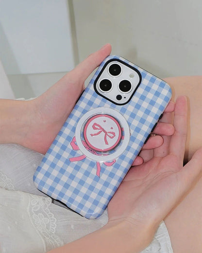 BLUE BOW GINGHAM PHONE CASE