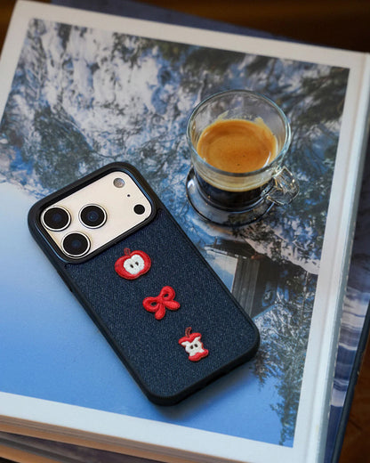 DENIM APPLE BOW PATCH Phone Case