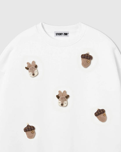 REINDEER & ACORN PLUSH SWEATSHIRT